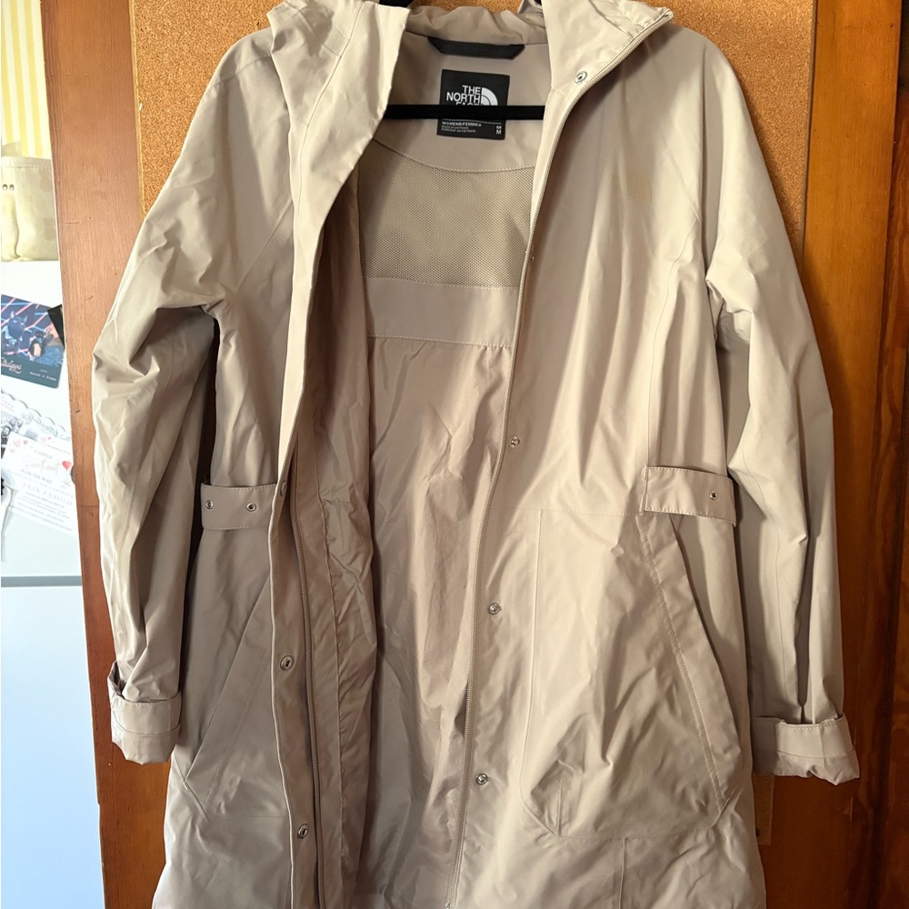 The North Face Beige Trench Coat with Hood and Water-Resistant Finish